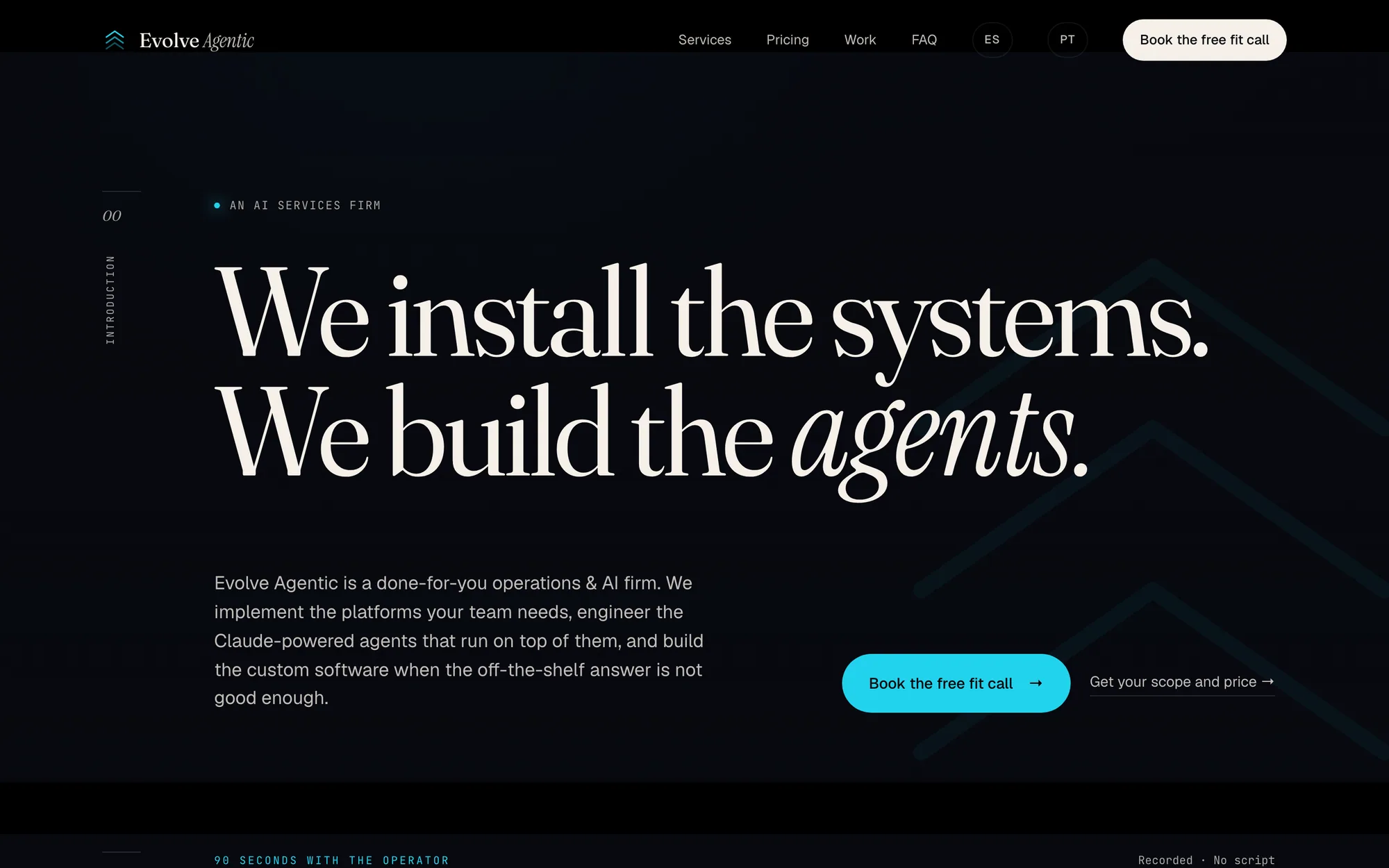 Evolve Agentic Site interface